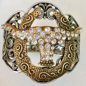 2/$15 Antiqued Gold/Silver Rhinestone Ornate Cuff Bracelet Western Cowgirl